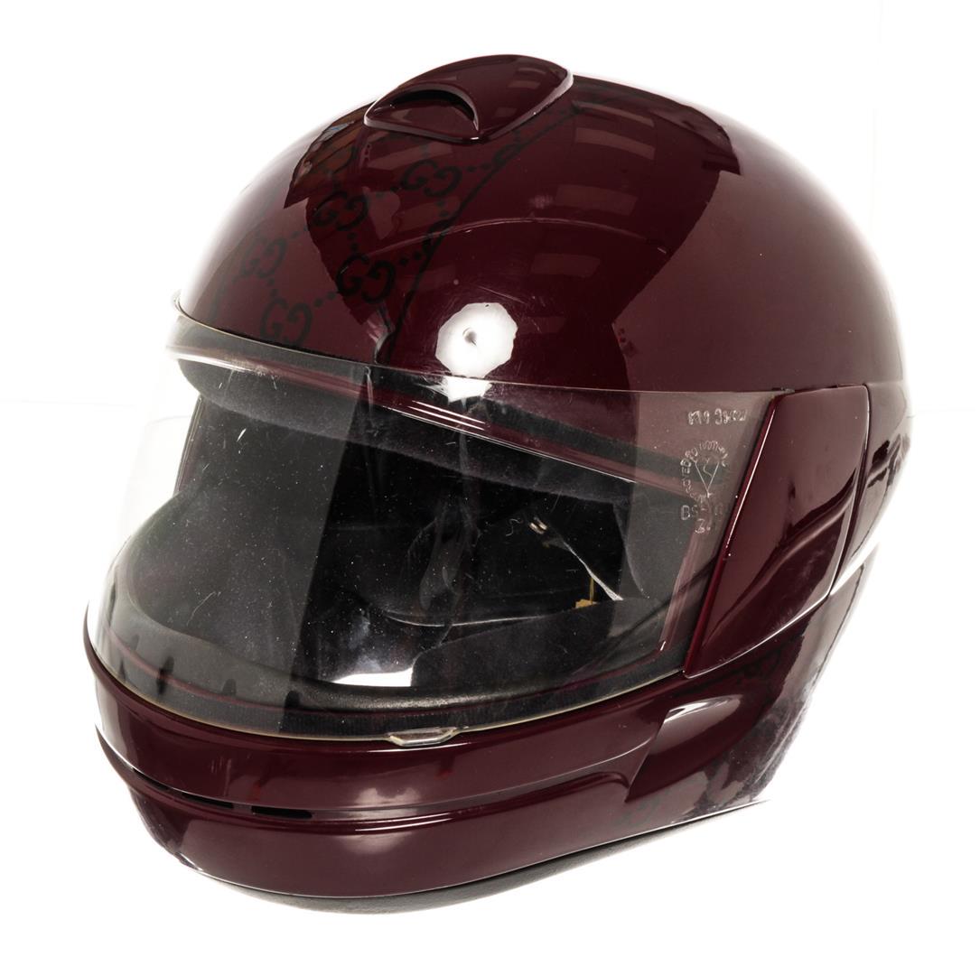 Gucci Vintage Burgundy GG Supreme Print PVC Motorcycle Full-face XL Helmet: One Gucci Vintage Burgundy GG Supreme Print PVC Motorcycle Full-face XL Helmet. Item is sold AS-IS. All available information is listed in the description and shown in the photo. Burgundy GG Supreme p