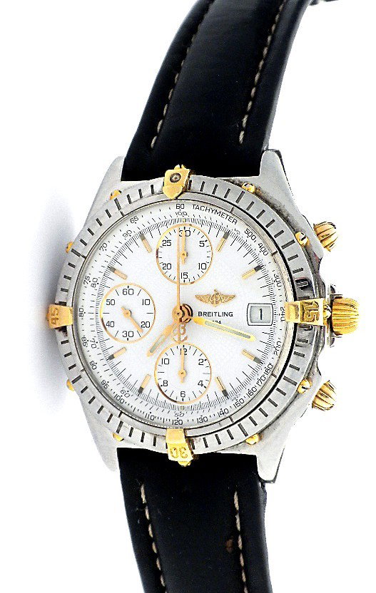 Breitling Two Tone Chronomat Wristwatch A3320: "Breitling Two Tone Chronomat Wristwatch A3320. Great Condition! JY1521TA. One gents, Breitling Chronomat Chronograph wristwatch electronically tested Stainless Steel. Case: 41mm diameter with 18KT ye
