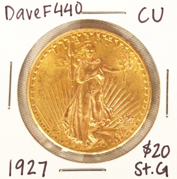 1927 $20 CU St. Gaudens Double Eagle Gold Coin DaveF440: 1927 $20 CU St. Gaudens Double Eagle Gold Coin DaveF440. As-Is Condition! AT1591LP. 1927 $20 CU St. Gaudens Double Eagle Gold Coin. Thank you for viewing this lot. We are always adding new inventory a