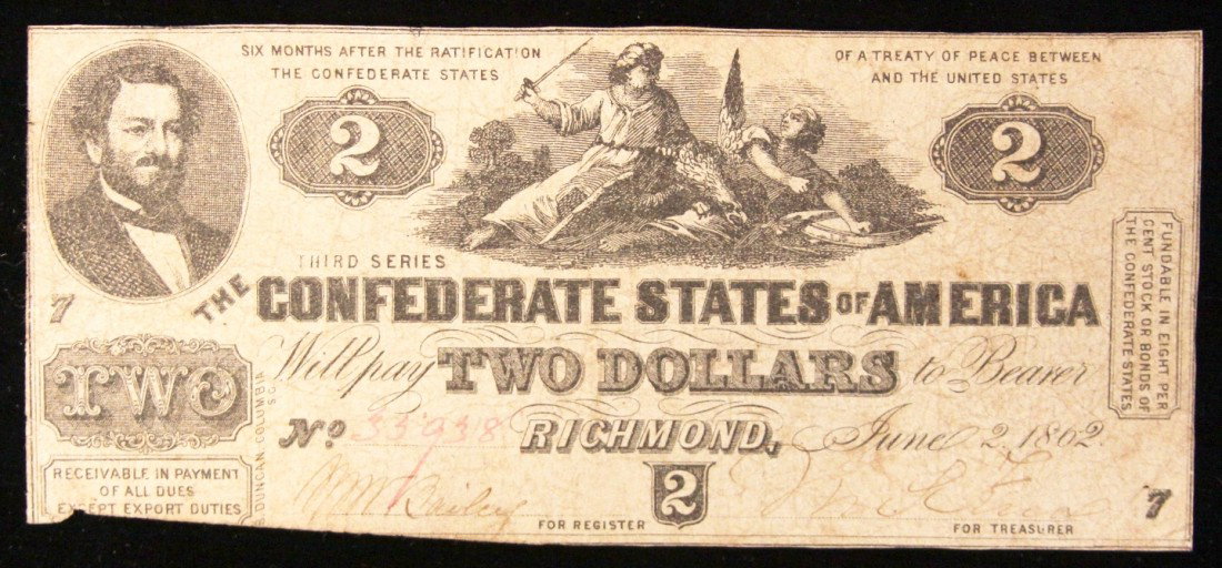 1862 $2 Confederate Currency Note Richmond BD317: "1862 $2 Confederate Currency Note Richmond BD317. As-Is Condition! AW41RM. 1862 $2 Confederate Currency Note Richmond. Thank you for viewing this lot. We are always adding new inventory and new aucti