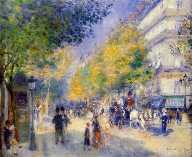Renoir - The Great Boulevards - 1875: Artist: Pierre-Auguste Renoir 1841-1919 - Title: The Great Boulevards 1875 - Medium: Fine Art Reproduction Giclee on Canvas - Image Size: Approximately 16.25 inches x 20 inches - Unframed on Unstretch