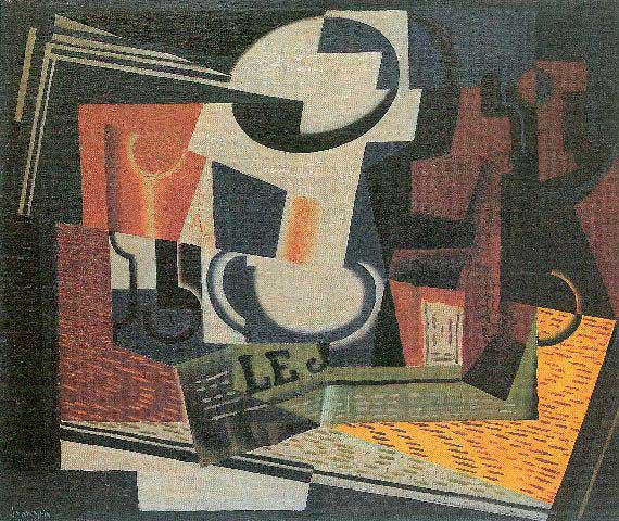 Juan Gris - Still Life With Fruit Bowl: Artist: Juan Gris - Title: Still Life With Fruit Bowl - Medium: Fine Art Reproduction Giclee on Canvas - Image Size: Approximately 20 inches x 16.75 inches - Unframed on Unstretched Canvas - Biography