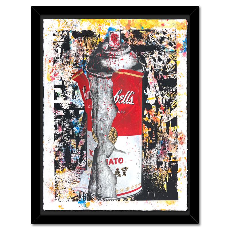 Torn Spray Can by Mr Brainwash Original: Torn Spray Can by Mr Brainwash Original. All available information is listed in the description and shown in the photo. "Torn Spray Can" is a unique (UNIQ) mixed media on deckle edge paper by Mr. Brai