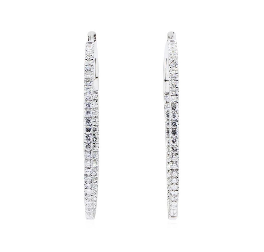 2.06 ctw Diamond Hoop Earrings - 14KT White Gold: One pair electronically tested 14KT white gold lady's combination cast & assembled inside out hoop earrings with Omega clip backs with posts with a bright polish finish. Condition is new, good workman