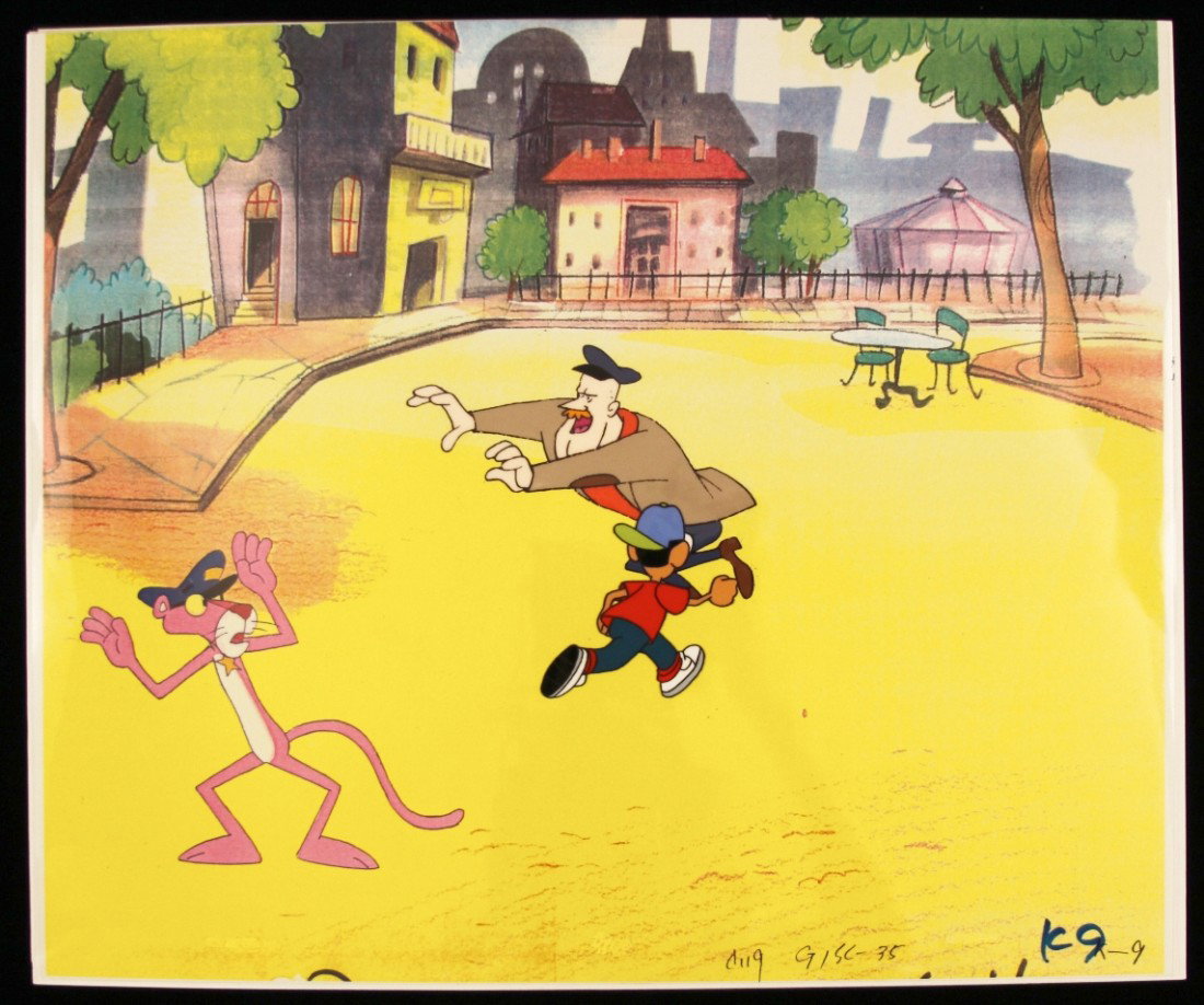 Pink Panther "Supporting Characters" Cartoon Cel and Dr: "Pink Panther "Supporting Characters" Cartoon Cel and Drawing PinkP54. As-Is Condition! XU61ML. An original "Supporting Characters" cartoon Cel from The Pink Panther films created by Friz Freleng and 