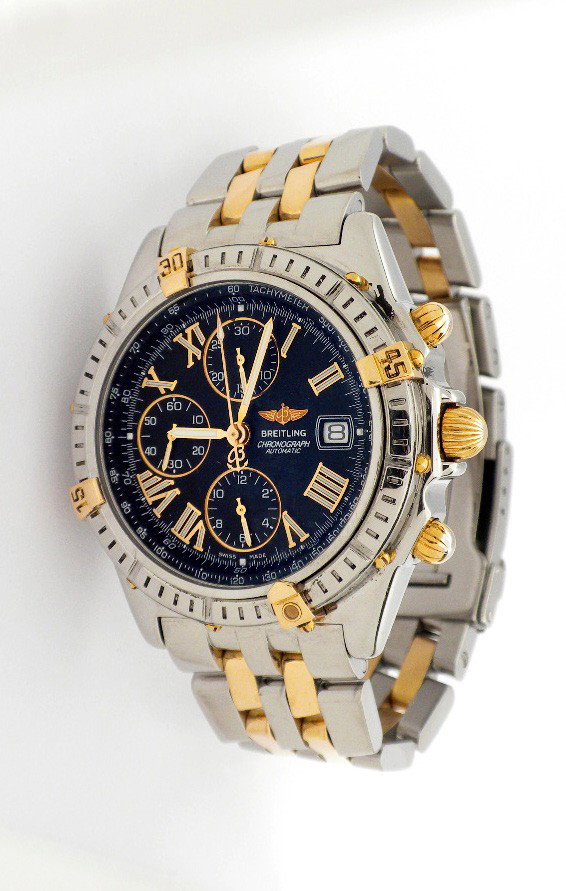 Breitling Two Tone Crosswind Super Chronograph Watch WB: Breitling Two Tone Crosswind Super Chronograph Watch WBS64. Great Condition! HN1043BN. One gents, Breitling Crosswind Super Chronograph Wristwatch electronically tested Stainless Steel. Case: 43mm dia