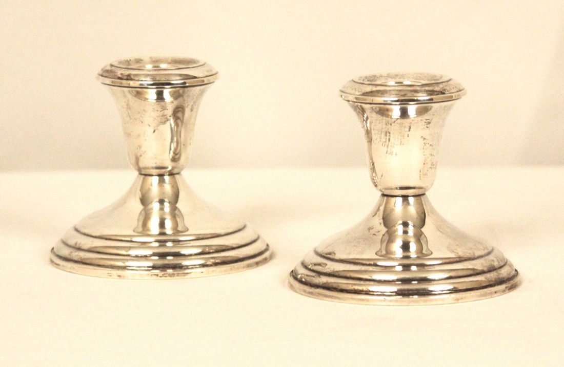 Vintage Sterling Silver Candle Holders by Revere Silver: "Vintage Sterling Silver Candle Holders by Revere Silversmiths ED1197. Great Condition! ED15YF. Beautiful and classic sterling silver candle holders by Revere Silversmiths, Inc. 3.24 inches wide by 3