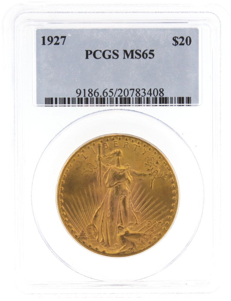 1927 $20 PCGS MS65 St. Gaudens Double Eagle Gold Coin G: "1927 $20 PCGS MS65 St. Gaudens Double Eagle Gold Coin GOP23. As-Is Condition! DS1122CU. 1927 $20 PCGS MS65 St. Gaudens Double Eagle Gold Coin. Thank you for viewing this lot. We are always adding new