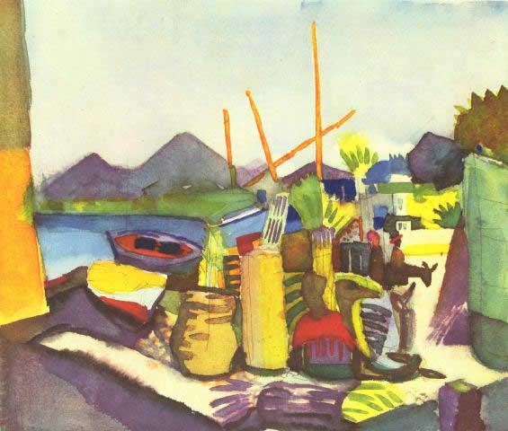 MACKE - Landscape At Hammamet: Artist: MACKE - Title: Landscape At Hammamet - Medium: Fine Art Reproduction Giclee on Canvas - Image Size: Approximately 17 inches x 20 inches - Unframed on Unstretched Canvas - Biography: MACKE (3 J