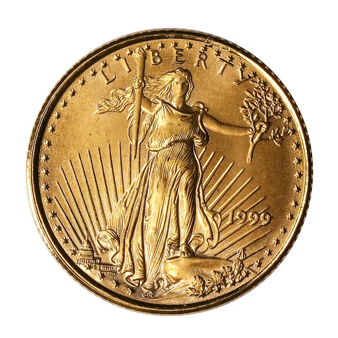 1999 $5 American Eagle Gold Coin: One 1999 $5 American Eagle Gold Coin.