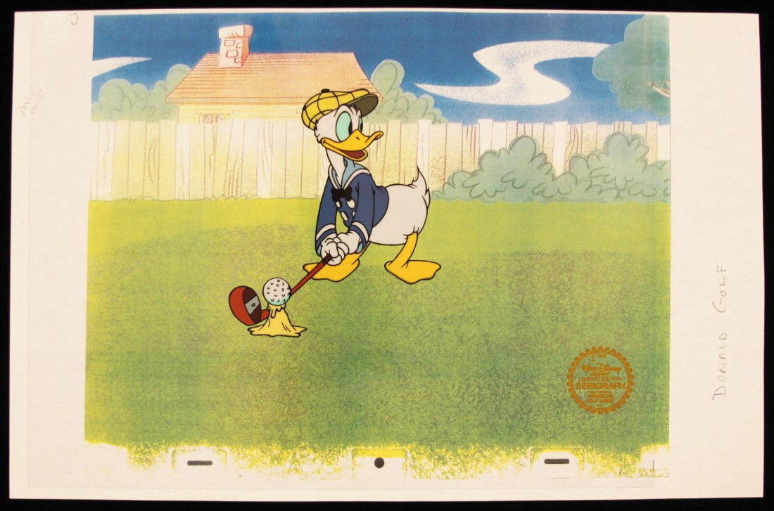 Walt Disney "How to Play Golf: Donald" Serigraph Cel Di: "Walt Disney "How to Play Golf: Donald" Serigraph Cel DisneySeri235. Excellent Condition! KJ82AS. One original limited edition fine art serigraph cel from Walt Disney's "How to Play Golf: Donald". Com