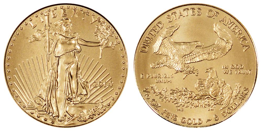 2014 $5 American Eagle Gold Coin: One 2014 $5 American Eagle Gold Coin.
