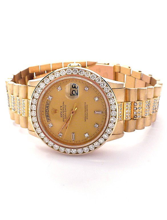 Gents Rolex 18KT Gold Super President Style DayDate Wat: Gents Rolex 18KT Gold Super President Style DayDate Watch ML32. Great Condition! JG1588VL. One gents, hand crafted and machine milled Rolex DayDate Model wristwatch the President electronically tested