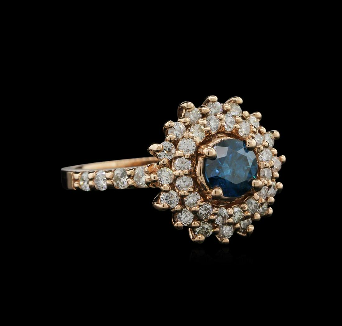 1.56 ctw Fancy Green Diamond Ring - 14KT Rose Gold: One electronically tested 14KT rose gold lady's cast halo ring with a basket setting with a bright polish finish. The featured ladies ring has a 2.00mm shank. Identified with markings of "K14". Condit
