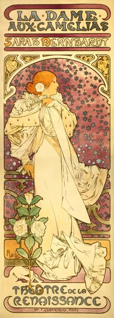 Alphonse Mucha - La Dame Aux Camelias: Artist: Alphonse Mucha - Title: La Dame Aux Camelias - Medium: Fine Art Giclee on Canvas - Image Size: Approximately 32 inches x 11.5 inches - Unframed on Unstretched Canvas - Biography: Alphonse Much