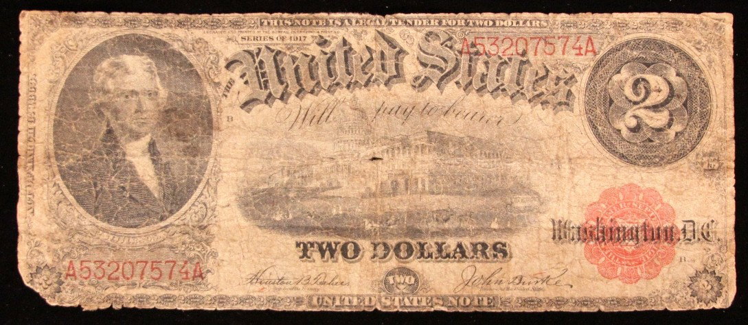 1917 LARGE $2 Red Seal Legal Tender Tehee/Burke PM2023: 1917 LARGE $2 Red Seal Legal Tender Tehee/Burke PM2023. As-Is Condition! KN64YE. 1917 LARGE $2 Red Seal Legal Tender Tehee/Burke. Thank you for viewing this lot. We are always adding new inventory and