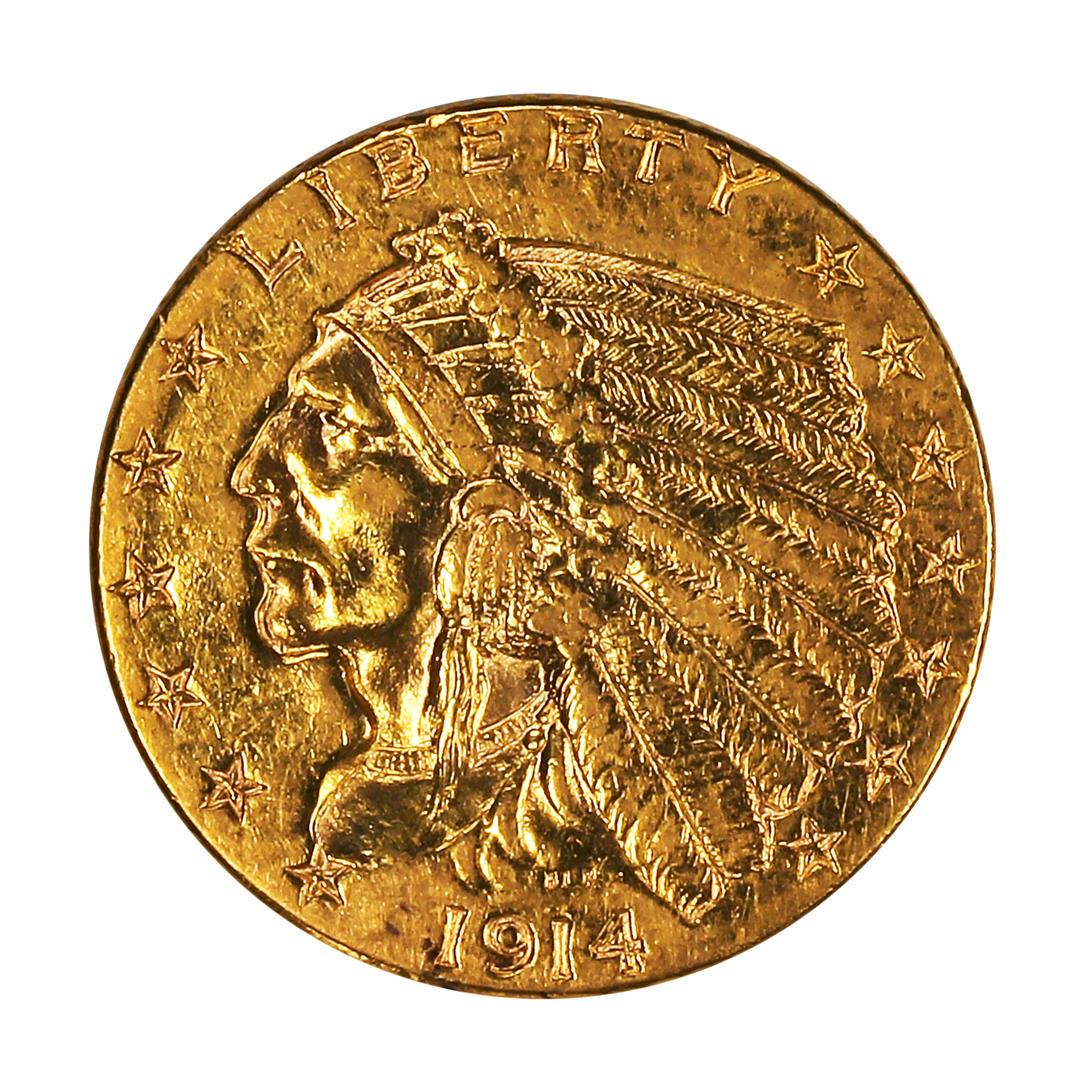 1914-D $2.5 Indian Head Quarter Eagle Gold Coin C+: One 1914-D $2.5 Indian Head Quarter Eagle Gold Coin C+.