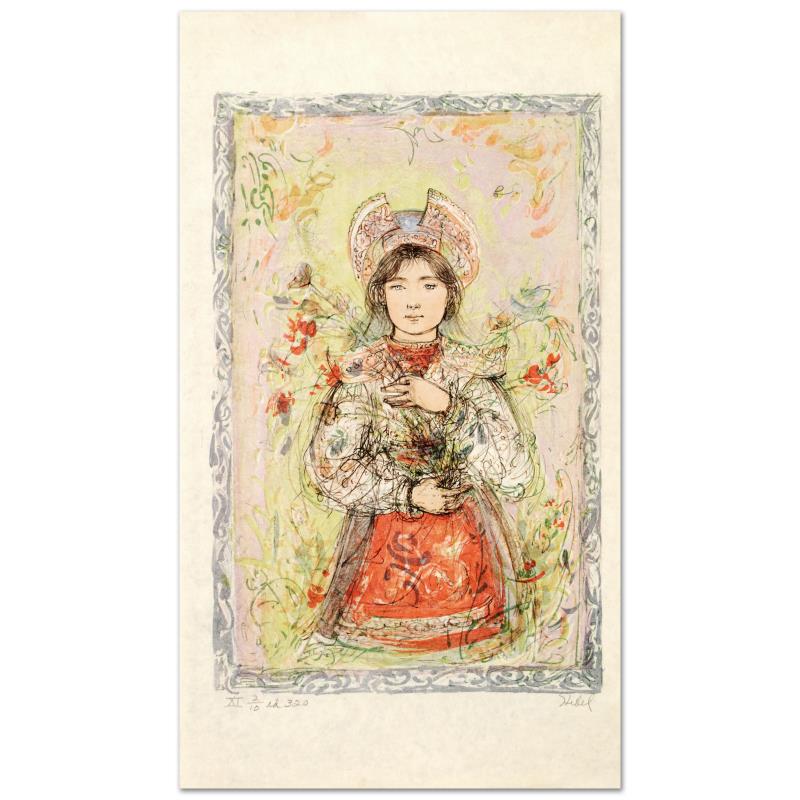 Tonnette by Hibel (1917-2014): Tonnette by Hibel (1917-2014). "Tonnette" is a limited edition lithograph on rice paper, numbered and hand signed by Edna Hibel (1917-2014). Includes Certificate of Authenticity! Measures approx. 13" 