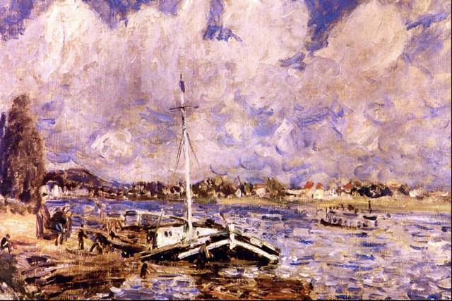 Renoir - Boats On The Seine: Artist: Pierre-Auguste Renoir 1841-1919 - Title: Boats On The Seine - Medium: Fine Art Reproduction Giclee on Canvas - Image Size: Approximately 20 inches x 13.25 inches - Unframed on Unstretched Canv