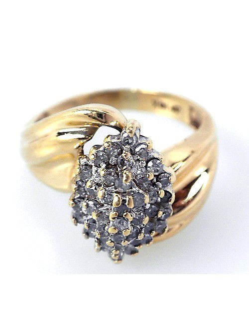 10KT Yellow Gold Diamond Cluster Ring 0.38ct. A1524: "10KT Yellow Gold Diamond Cluster Ring 0.38ct. A1524. Excellent Condition! One electronically tested 10KT yellow gold ladies cast diamond cluster ring. Bright polish finish, with rhodium accents. Iden