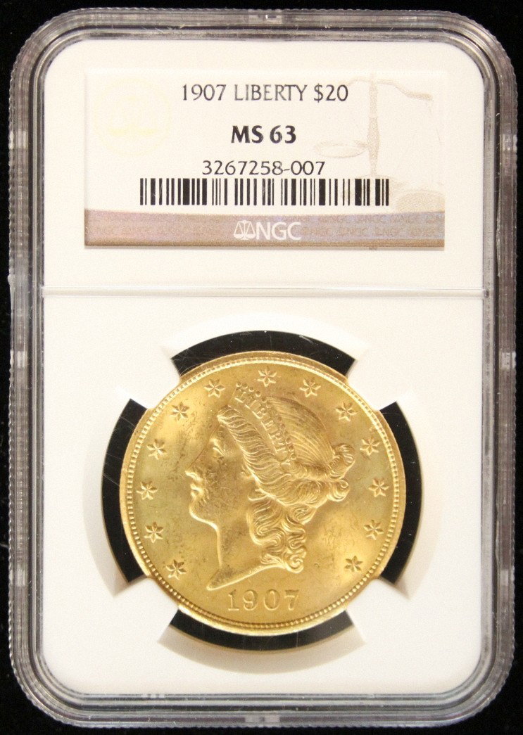 1907 $20 NGC MS63 Liberty Head Double Eagle Gold Coin D: "1907 $20 NGC MS63 Liberty Head Double Eagle Gold Coin DaveF479 As-Is Condition! GR1112NI. 1907 $20 NGC MS63 Liberty Head Double Eagle Gold Coin. Thank you for viewing this lot. We are always adding n
