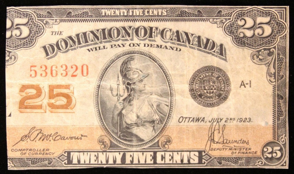 1923 25 Cent Dominion of Canada Note PM2260: "1923 25 Cent Dominion of Canada Note PM2260. As-Is Condition! TY2EA. 1923 25 Cent Dominion of Canada Note. Thank you for viewing this lot! We are always adding new inventory and new auctions, so plea
