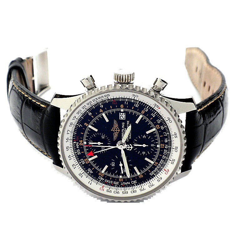 Gents Breitling Navitimer Chronograph Wristwatch A3588: "Gents Breitling Navitimer Chronograph Wristwatch A3588. Great Condition! RK1552QP. One, Breitling Navitimer World Men's Chronograph wristwatch electronically tested stainless steel. Case: 46mm diamet