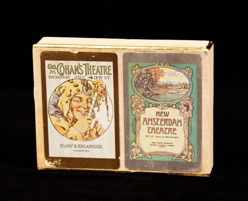 Vintage Congress Playing Cards 1920s Art Noveaux ED1077: "Vintage Congress Playing Cards 1920s Art Noveaux ED1077. As-Is Condition! PC52AN. Very collectible double deck of Art noveaux congress cards. "Cohan's Theatre" and "New Amsterdam Theatre". Both are c