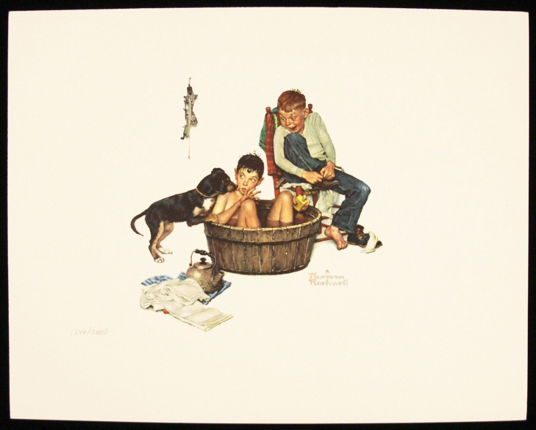 Norman Rockwell "A Lickin' Good Bath" Fine Art Pring AP: "Norman Rockwell "A Lickin' Good Bath" Fine Art Pring AP536. Excellent Condition! SY12AS. One fine art print of "A Lickin' Good Bath", a part of the "Me and My Pal Suite" by Norman Rockwell. Limited e