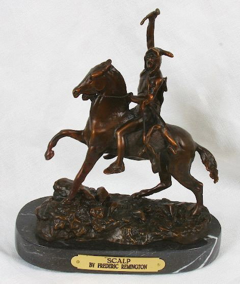 Frederic Remington Bronze Statue Reproduction - Scalp: "Frederic Remington Bronze Statue Reproduction - Scalp - As-Is Condition JK57RT - Thank you for viewing this lot. We are always adding new inventory and new auctions, so check back often. We appreciat