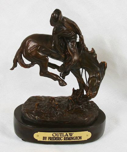 Frederic Remington Bronze Statue Reproduction - Outlaw: Frederic Remington Bronze Statue Reproduction - Outlaw - As-Is Condition JK57RT - Thank you for viewing this lot. We are always adding new inventory and new auctions, so check back often. We appreciat