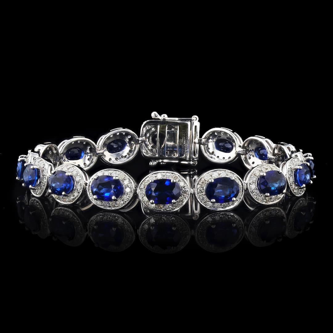 15.08 ctw Blue Sapphire and 2.59 ctw Diamond 14K White Gold Bracelet: 15.08ctw Blue Sapphire and 2.59ctw Diamond 14K White Gold Bracelet. Please see Photos and Description for all available information. The bracelet is a sophisticated blend of color and brilliance. The 