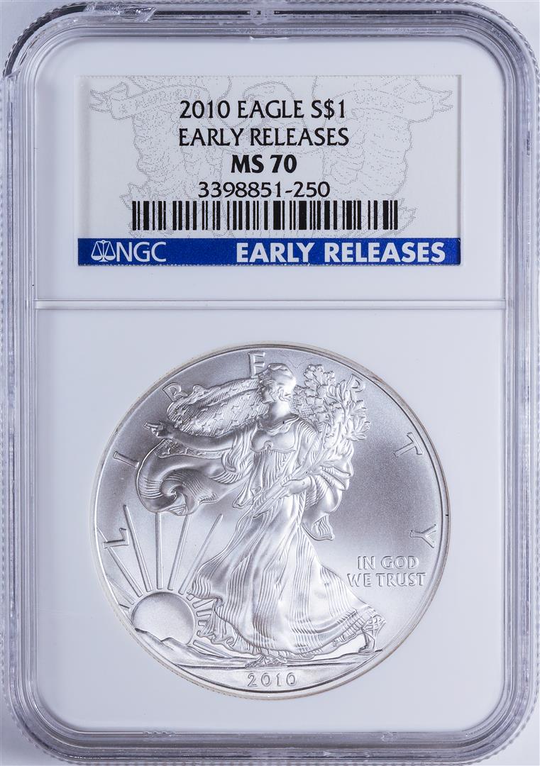2010 $1 American Silver Eagle NGC MS70 Early Releases: One 2010 $1 American Silver Eagle NGC MS70 Early Releases.