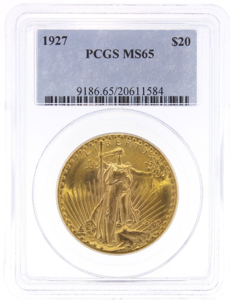 1927 $20 PCGS MS65 St. Gaudens Double Eagle Gold Coin G: 1927 $20 PCGS MS65 St. Gaudens Double Eagle Gold Coin GFR12. As-Is Condition! EC1622GA. 1927 $20 PCGS MS65 St. Gaudens Double Eagle Gold Coin. Thank you for viewing this lot. We are always adding new 
