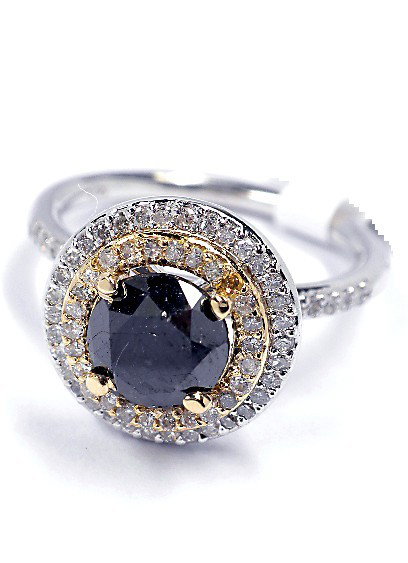 14KT Two-Tone 1.99ct Black and White Diamond Ring J1: 14KT Two-Tone 1.99ct Black and White Diamond Ring J1. New Condition! OH995FT. One electrnoically tested 14KT two-tone, yellow and white gold ladies cast and assembled black and white diamond ring. Goo