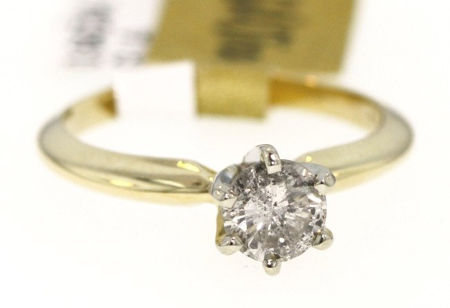 14KT Two-Tone .64ct Diamond Solitaire Ring RM306: 14KT Two-Tone .64ct Diamond Solitaire Ring RM306. Great Condition! IG135MS. One lady's polished, stamped and electronically tested solid 14KT yellow and white gold ring mounted with: 1 genuine round f