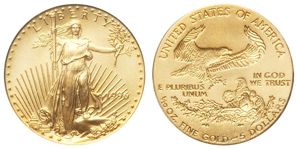1996 $5 American Gold Eagle Coin: One 1996 $5 American Gold Eagle Coin.