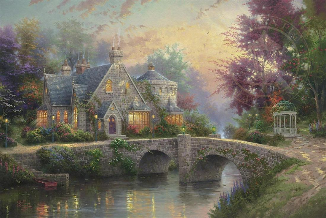 Lamplight Manor by Thomas kinkade: Thomas Kinkade Lamplight Manor is a limited edition paper lithograph, signed and numbered with COA. Image 24x36".