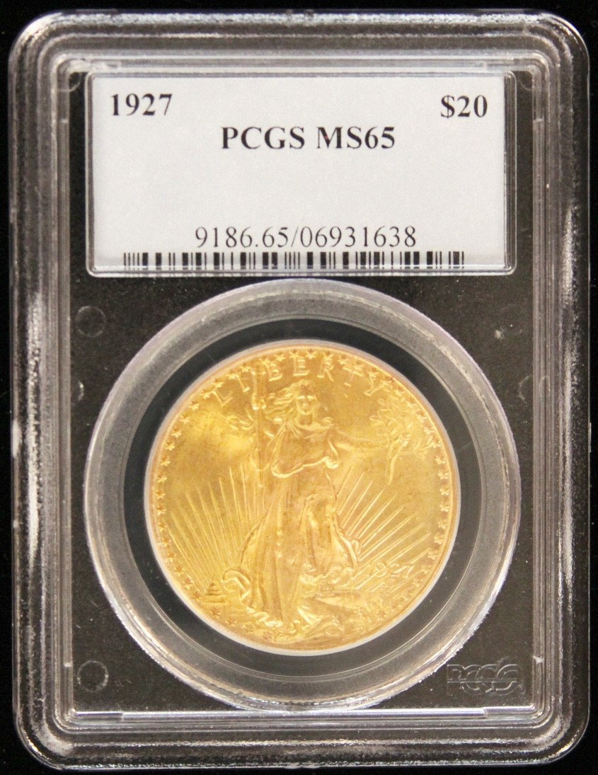 1927 $20 PCGS MS65 St. Gaudens Double Eagle Gold Coin G: "1927 $20 PCGS MS65 St. Gaudens Double Eagle Gold Coin GOP17. As-Is Condition! ML1732AN. 1927 $20 PCGS MS65 St. Gaudens Double Eagle Gold Coin. Thank you for viewing this lot. We are always adding new