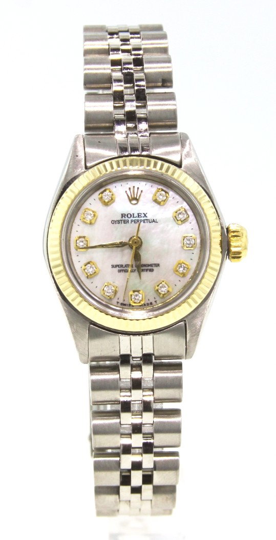 Lady Rolex Stainless Steel Oyster Perpetual Wristwatch : "Lady Rolex Stainless Steel Oyster Perpetual Wristwatch A3563. Great Condition! WV2041RM. One ladies, hand crafted and machine milled Rolex Oyster Perpetual Model stainless steel wristwatch electronic