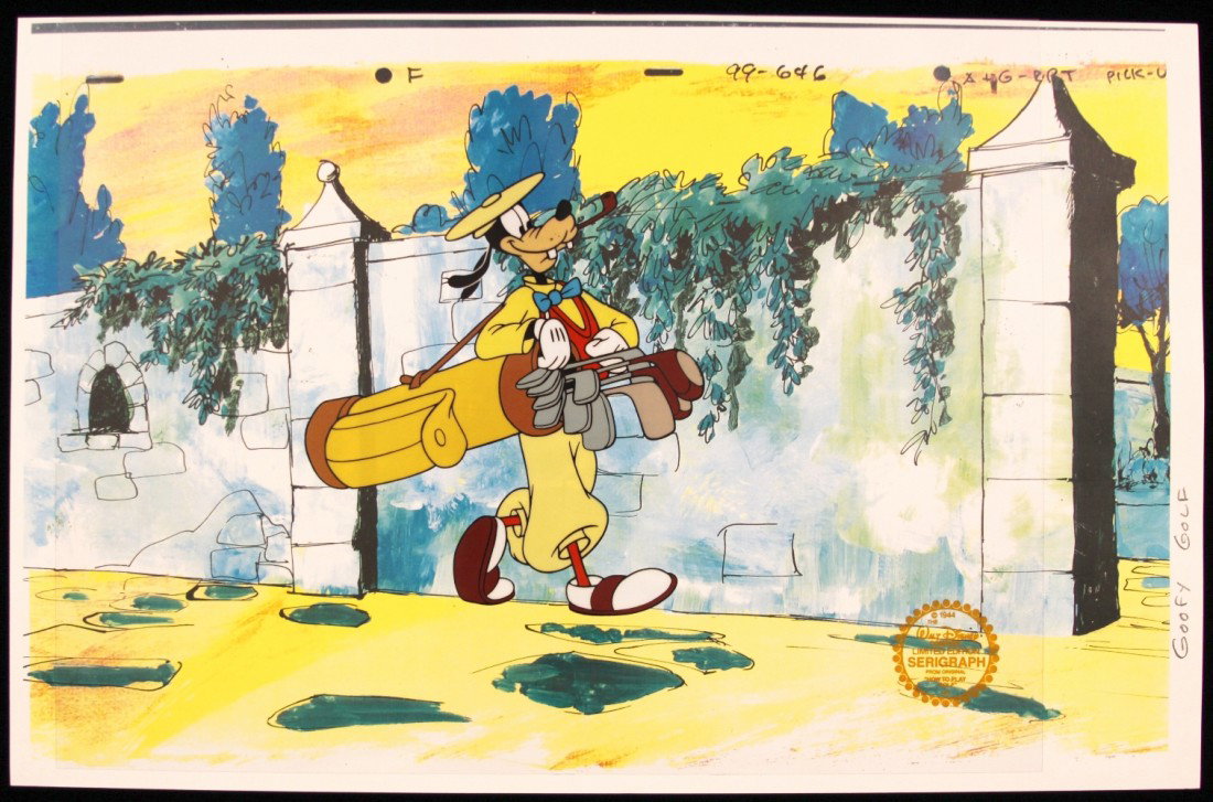 Walt Disney "How to Play Golf" Serigraph Cel DisneySeri: Walt Disney How to Play Golf" Serigraph Cel DisneySeri163. Excellent Condition! AC82UA. One original limited edition fine art serigraph cel from Walt Disney's "How to Play Golf". Comes with a certific