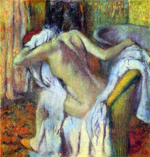 Edgar Degas - After Bathing #4: Artist: Degas - Title: After Bathing #4 - Medium: Fine Art Reproduction Giclee on Archival Canvas - Image Size: Approximately 20 inches x 19.25 inches - Framed: Unframed on Unstretched Canvas - Edgar 