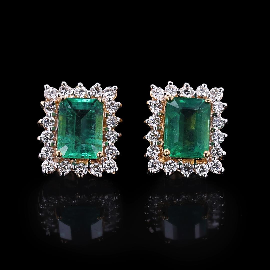 2.99 ctw Emerald and 0.66 ctw Diamond 18K Yellow Gold Earrings: 2.99ctw Emerald and 0.66ctw Diamond 18K Yellow Gold Earrings. Please see Photos and Description for all available information. This pair of 18K yellow gold earrings comes with a total of 0.66 carats o