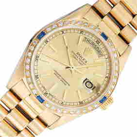 Rolex Mens 18K Yellow Gold Day Date President Champagne Index & Diamond Sapphire (1 of 9)
