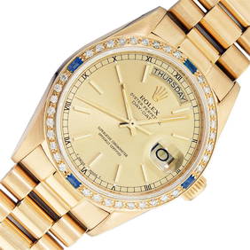 Rolex Mens 18K Yellow Gold Day Date President Champagne Index & Diamond Sapphire (1 of 9)