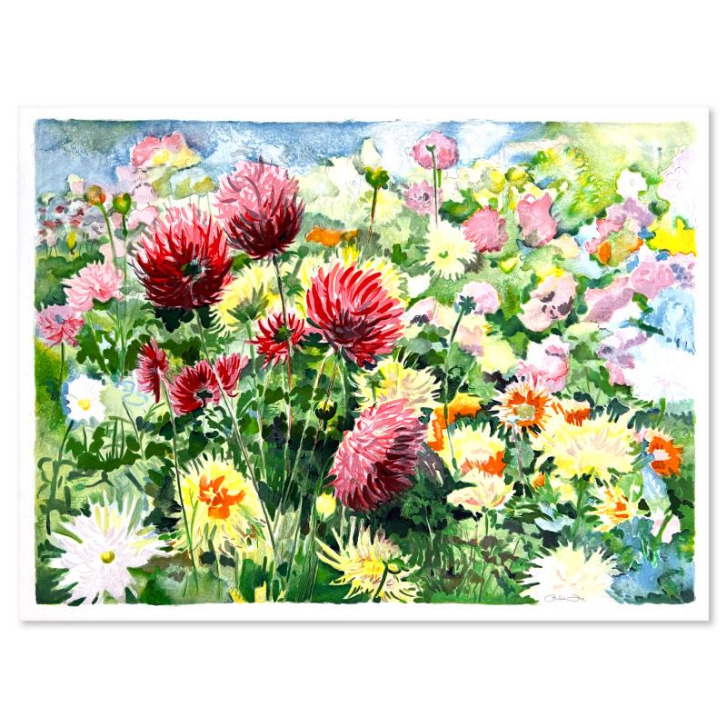 Dahlias by Fox, Perla: Dahlias by Fox, Perla. "Dahlias" is a limited edition serigraph on paper by Perla Fox. The piece comes hand signed by the artist, numbered, and with a letter of authenticity. Measures approximately 18