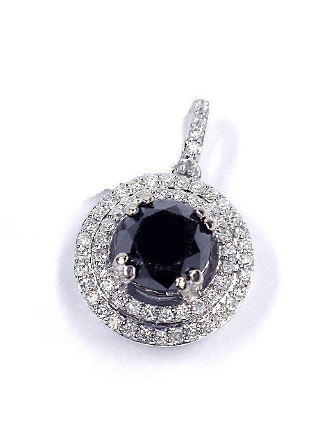 14KT White Gold 1.55ct Black and White Diamond Pendant : 14KT White Gold 1.55ct Black and White Diamond Pendant J47. New Condition! QM393XT. One electronically tested 14KT white gold ladies cast and assembled black and white diamond pendant. Good workmanshi