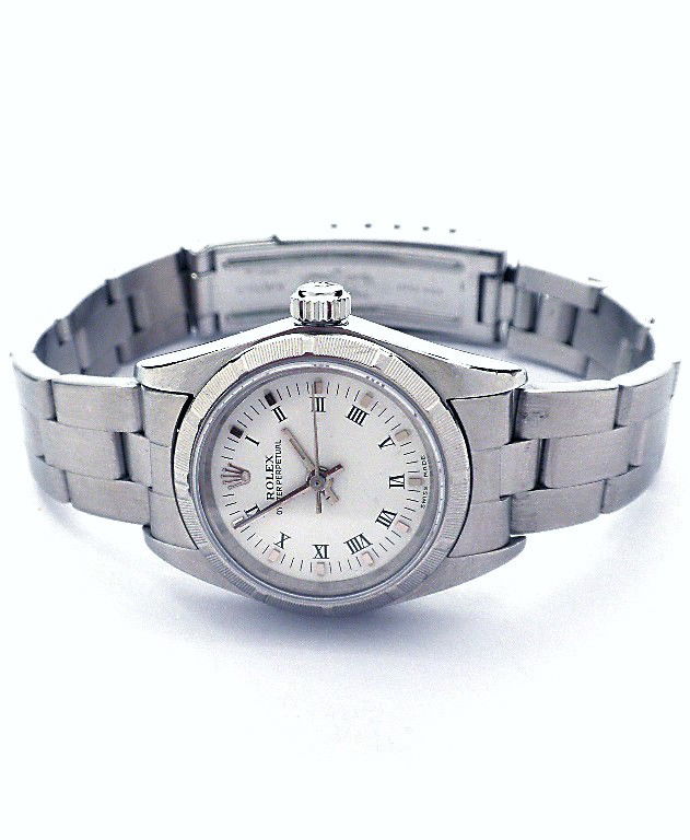 Lady Rolex Stainless Steel Oyster Perpetual Wristwatch : Lady Rolex Stainless Steel Oyster Perpetual Wristwatch ML24. Great Condition! ZE1551BY. One ladies, hand crafted and machine milled Rolex Oyster Perpetual Model stainless steel wristwatch electronical