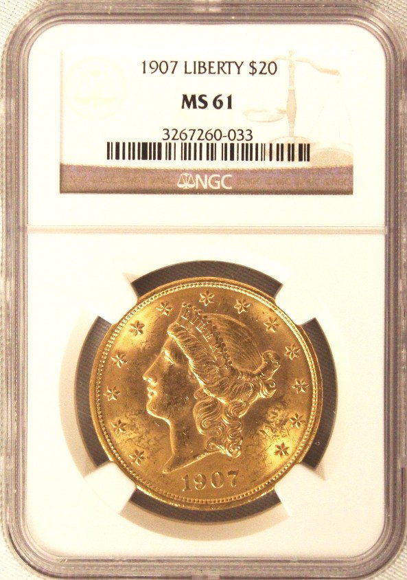 1907 $20 NGC MS61 Liberty Head Double Eagle Gold Coin D: 1907 $20 NGC MS61 Liberty Head Double Eagle Gold Coin DaveF636. As-Is Condition! CA6271GL. 1907 $20 NGC MS61 Liberty Head Double Eagle Gold Coin. Thank you for viewing this lot! We are always adding n