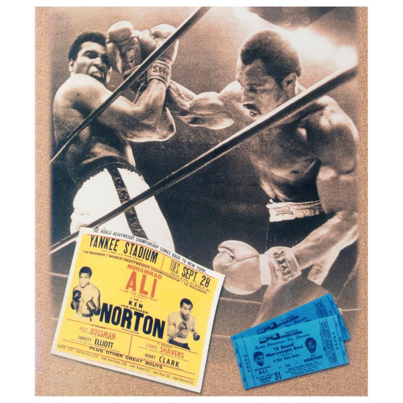 Ken Norton Photo Ticket Signed Photo by Norton & Ali: Ken Norton Photo Ticket Signed Photo by Norton & Ali. A must-have photo collage commemorating the monumental boxing matches between Mohammad Ali and Ken Norton, "Ken Norton and Ali Ticket" is hand-aut